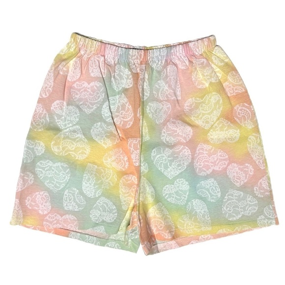 Vintage NWT Tee Shorts Set Pastel Watercolor Lace Hearts Cotton Blend USA Medium - Picture 6 of 15